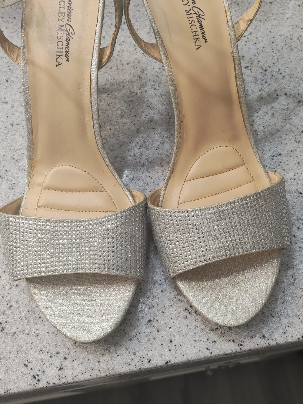 Badgley Mischka Silver Crystal Strap Open-Toe Heels
